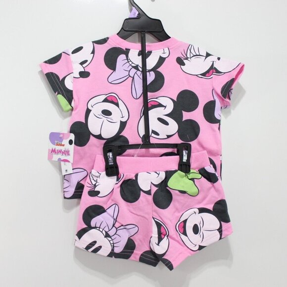 Disney Jr Minnie Mouse Baby Girls 2 Piece Outfit Shorts Set Pink Green Knit 12 M - Picture 5 of 5